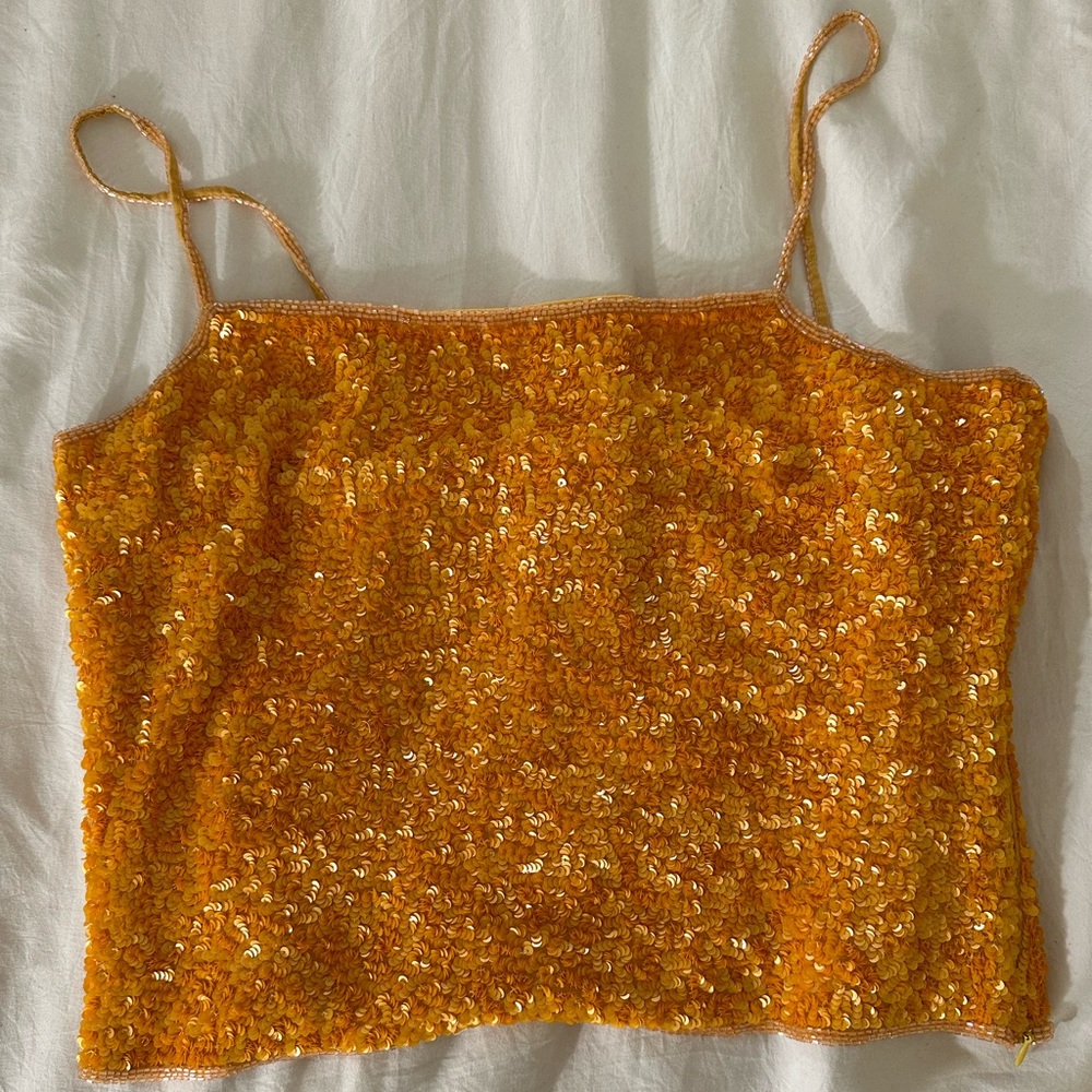Orange Sequin/Beaded silk camisole